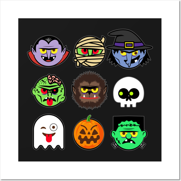 MONSTER FACES Halloween Emoji Shirt Skeleton Dracula Costume Wall Art by vo_maria